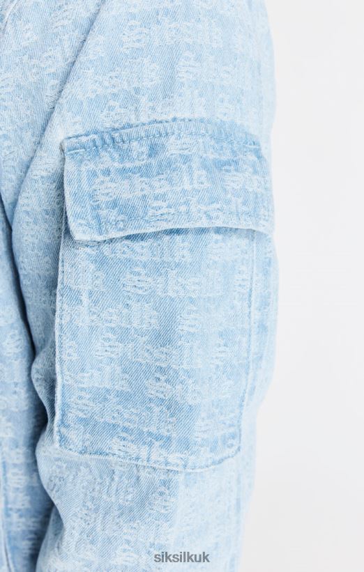 SikSilk Apparel 020XHH471 Blue Jacquard Denim Bomber Jacket Men