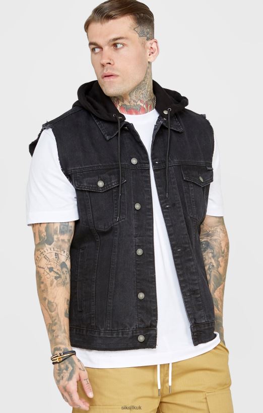 SikSilk Apparel 020XHH472 Black Hooded Gilet Men