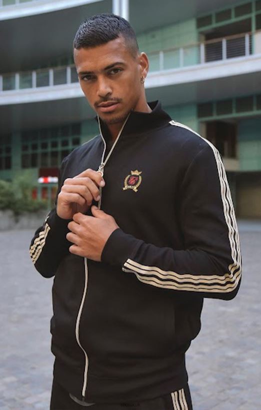 SikSilk Apparel 020XHH476 Black Crest Funnel Neck Track Jacket Men