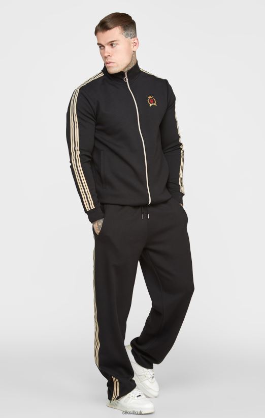 SikSilk Apparel 020XHH476 Black Crest Funnel Neck Track Jacket Men