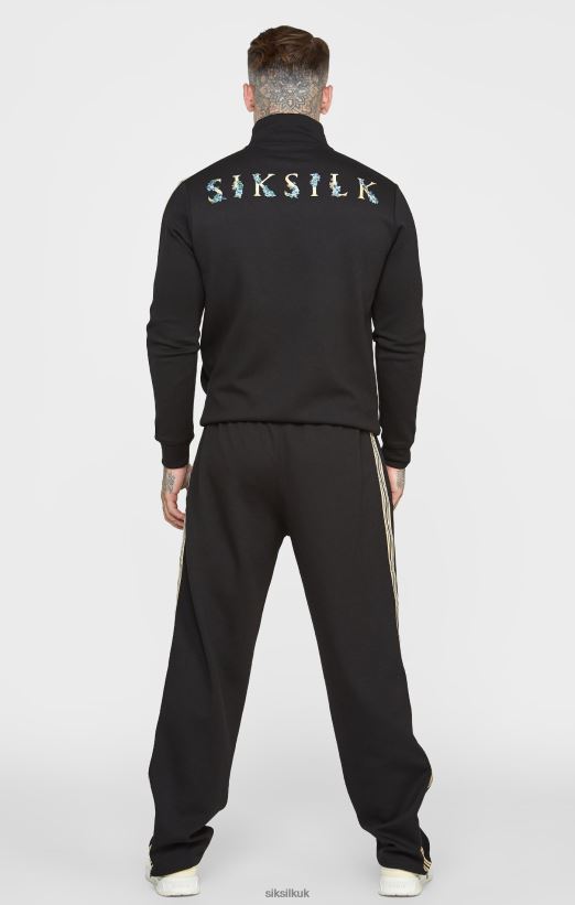 SikSilk Apparel 020XHH476 Black Crest Funnel Neck Track Jacket Men