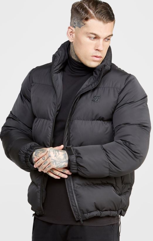SikSilk Apparel 020XHH479 Black Embossed Logo Bubble Jacket Men