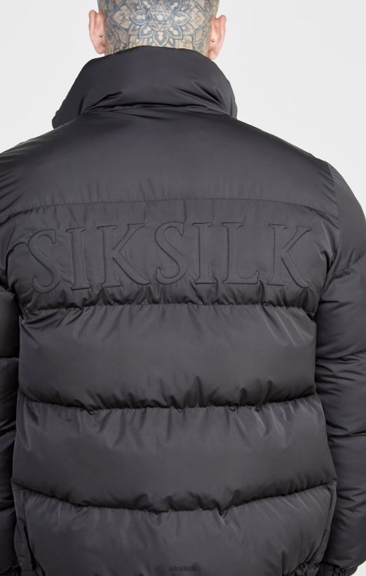 SikSilk Apparel 020XHH479 Black Embossed Logo Bubble Jacket Men