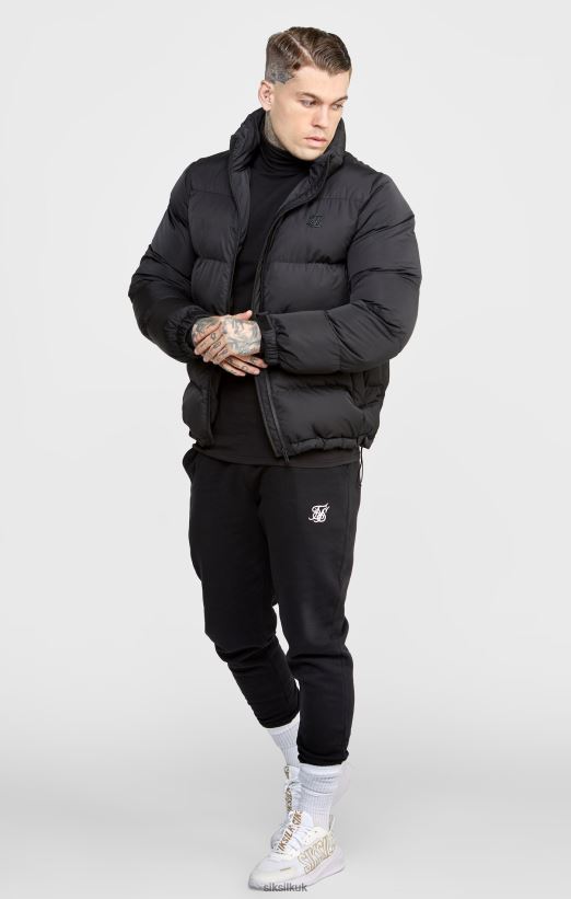SikSilk Apparel 020XHH479 Black Embossed Logo Bubble Jacket Men