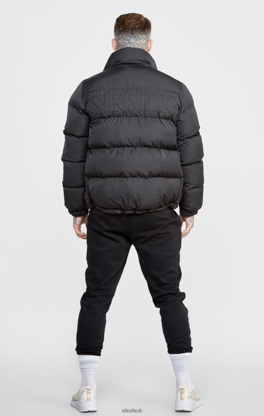 SikSilk Apparel 020XHH479 Black Embossed Logo Bubble Jacket Men