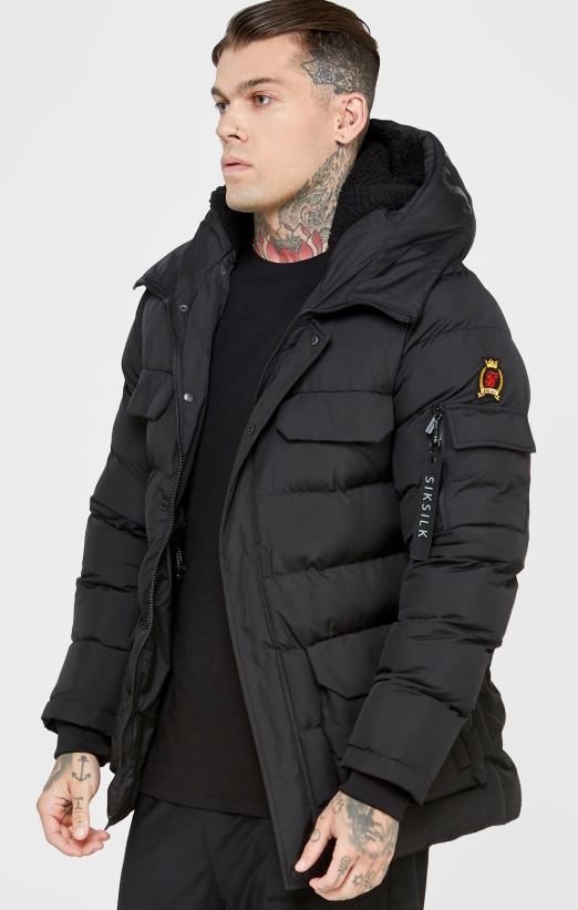 SikSilk Apparel 020XHH480 Black Parka Coat Men