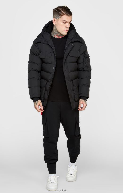 SikSilk Apparel 020XHH480 Black Parka Coat Men
