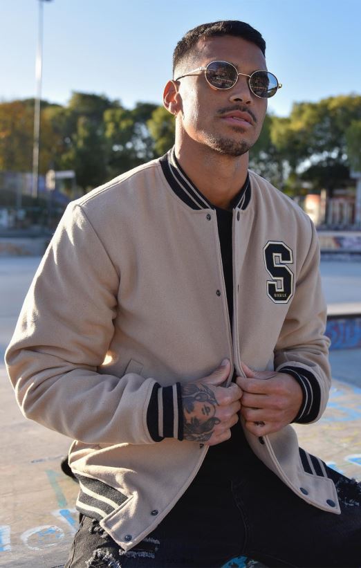 SikSilk Apparel 020XHH486 Ecru Anniversary Varsity Jacket Men