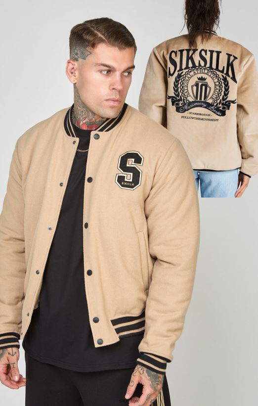 SikSilk Apparel 020XHH486 Ecru Anniversary Varsity Jacket Men