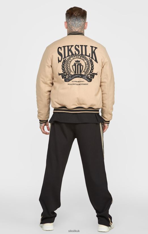 SikSilk Apparel 020XHH486 Ecru Anniversary Varsity Jacket Men