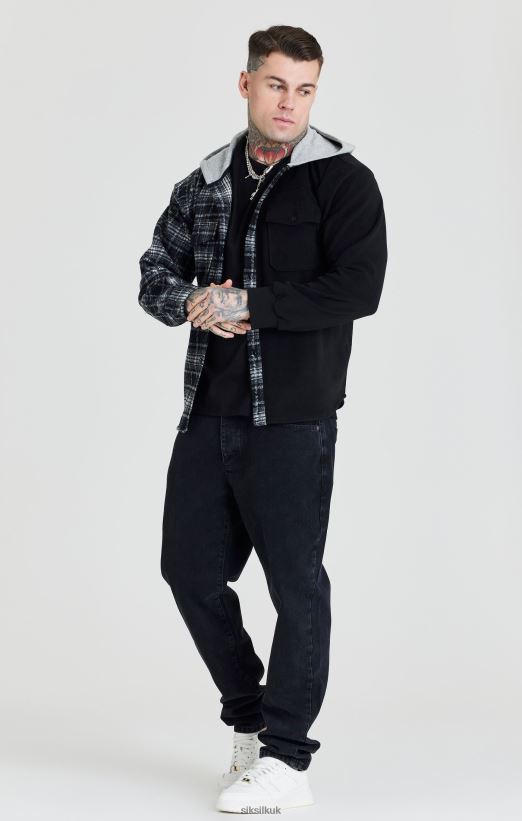 SikSilk Apparel 020XHH490 Black Contrast Hooded Shirt Men