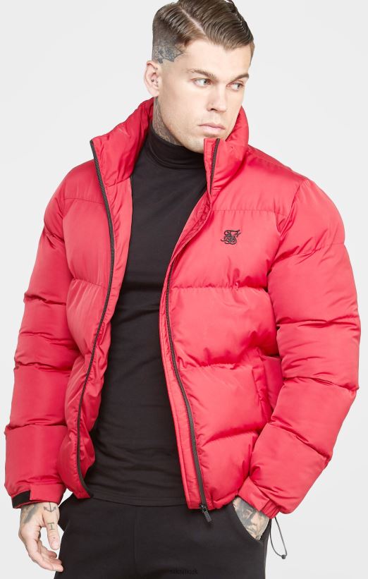SikSilk Apparel 020XHH495 Red Embossed Logo Puffer Jacket Men