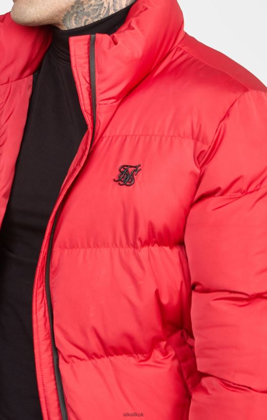 SikSilk Apparel 020XHH495 Red Embossed Logo Puffer Jacket Men
