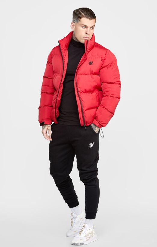 SikSilk Apparel 020XHH495 Red Embossed Logo Puffer Jacket Men