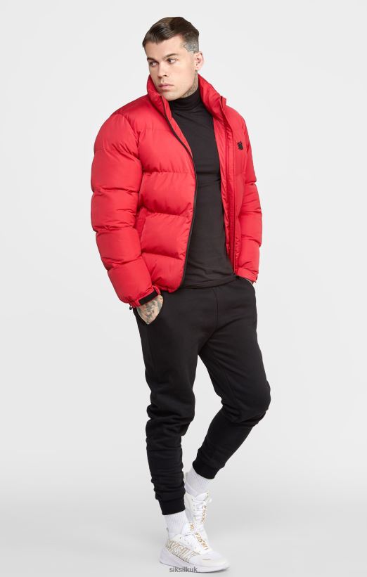 SikSilk Apparel 020XHH495 Red Embossed Logo Puffer Jacket Men