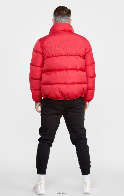 SikSilk Apparel 020XHH495 Red Embossed Logo Puffer Jacket Men