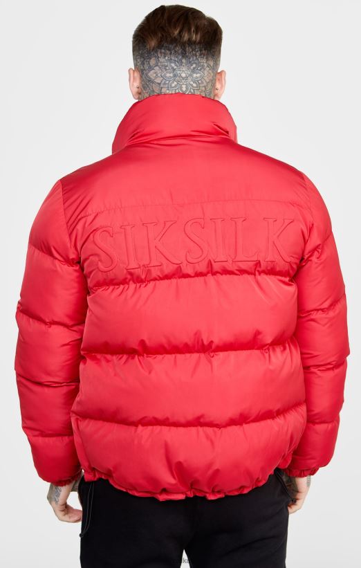 SikSilk Apparel 020XHH495 Red Embossed Logo Puffer Jacket Men