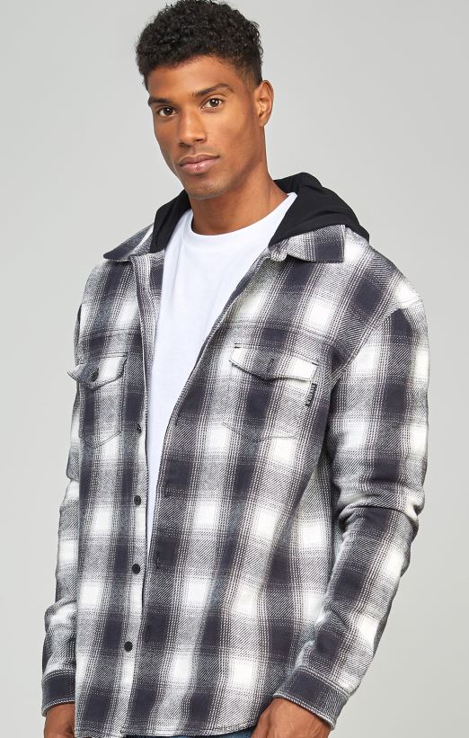 SikSilk Apparel 020XHH461 Grey Plaid Hooded Shirt Men
