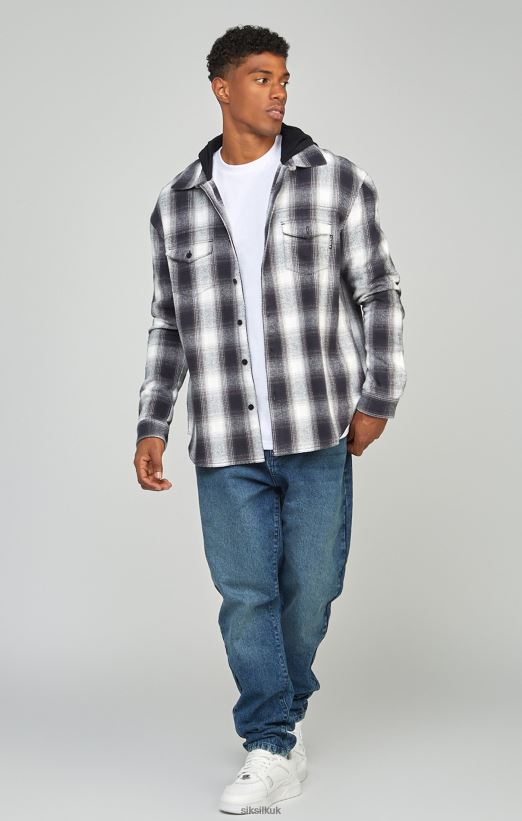 SikSilk Apparel 020XHH461 Grey Plaid Hooded Shirt Men