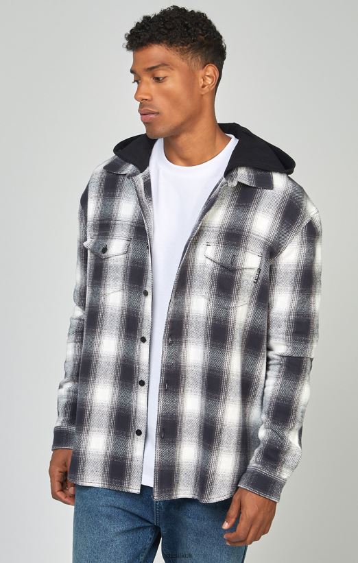 SikSilk Apparel 020XHH461 Grey Plaid Hooded Shirt Men