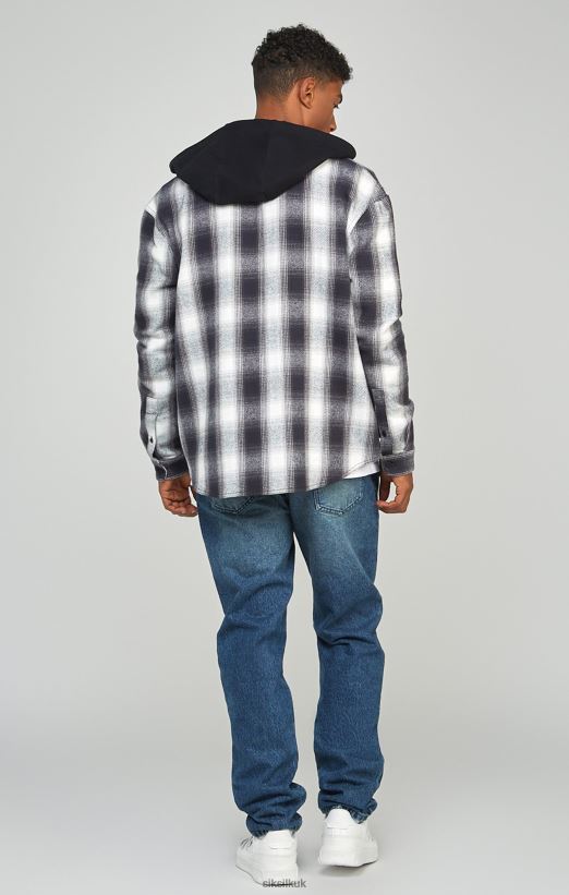 SikSilk Apparel 020XHH461 Grey Plaid Hooded Shirt Men
