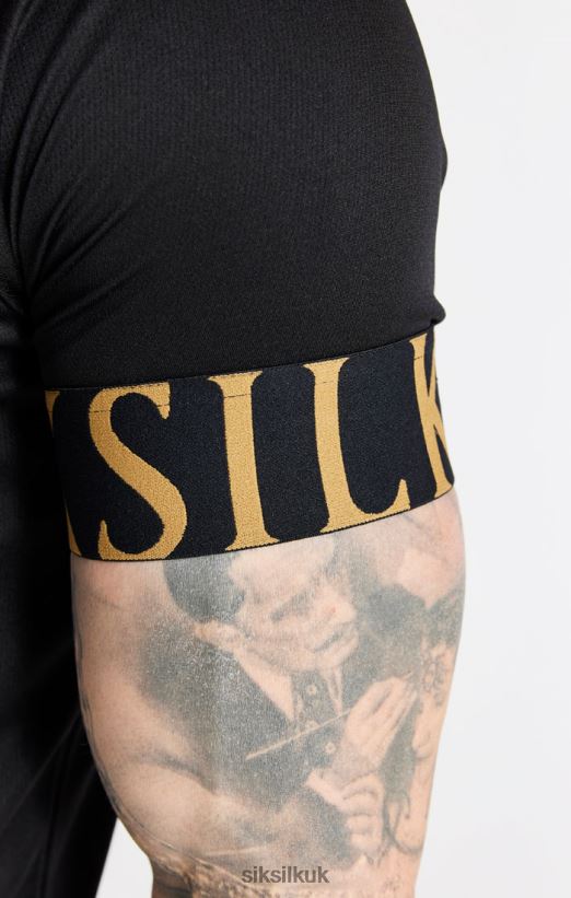 SikSilk Apparel 020XHH368 Black And Gold Elastic Cuff T-Shirt Men
