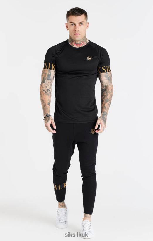 SikSilk Apparel 020XHH368 Black And Gold Elastic Cuff T-Shirt Men