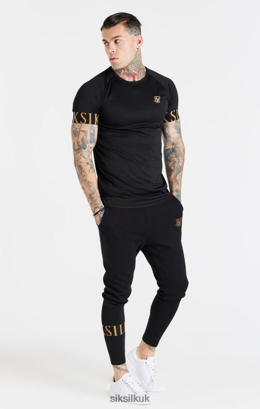 SikSilk Apparel 020XHH368 Black And Gold Elastic Cuff T-Shirt Men