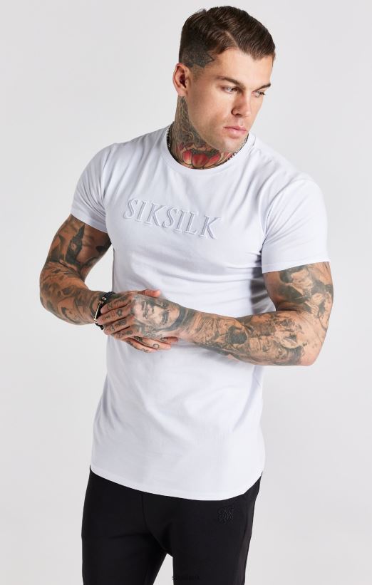 SikSilk Apparel 020XHH370 White Embroidered Muscle Fit T-Shirt Men