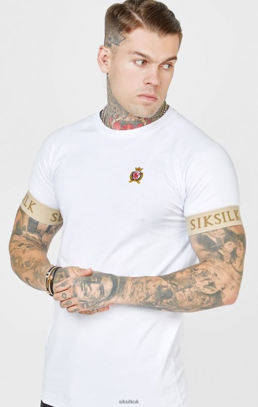 SikSilk Apparel 020XHH372 White Crest Elasticated Cuff T-Shirt Men