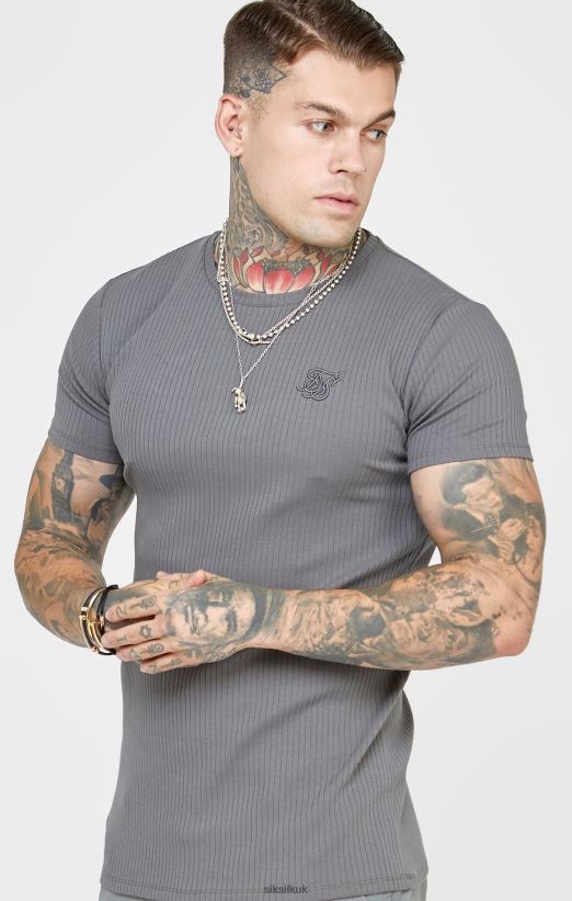 SikSilk Apparel 020XHH374 Grey Rib Knit T-Shirt Men
