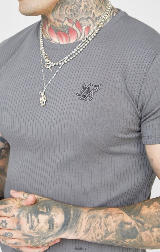 SikSilk Apparel 020XHH374 Grey Rib Knit T-Shirt Men