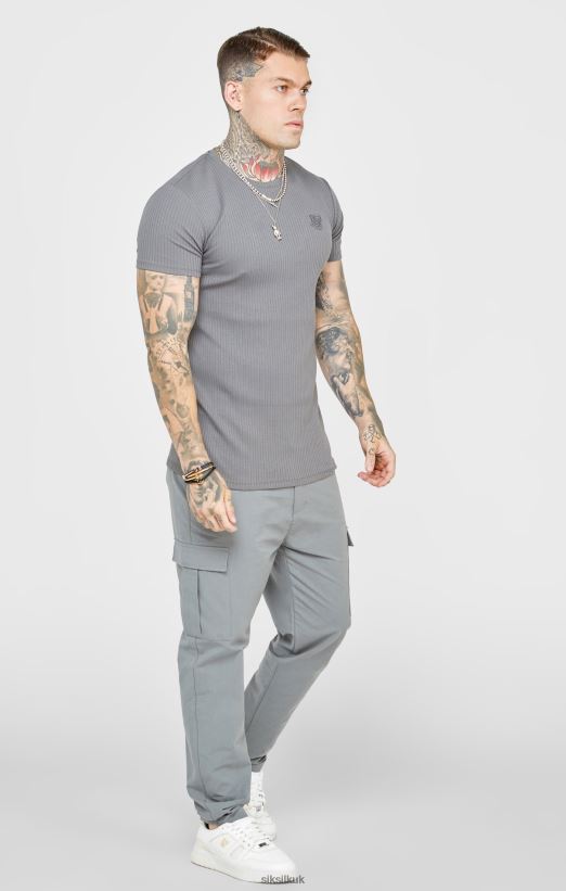 SikSilk Apparel 020XHH374 Grey Rib Knit T-Shirt Men