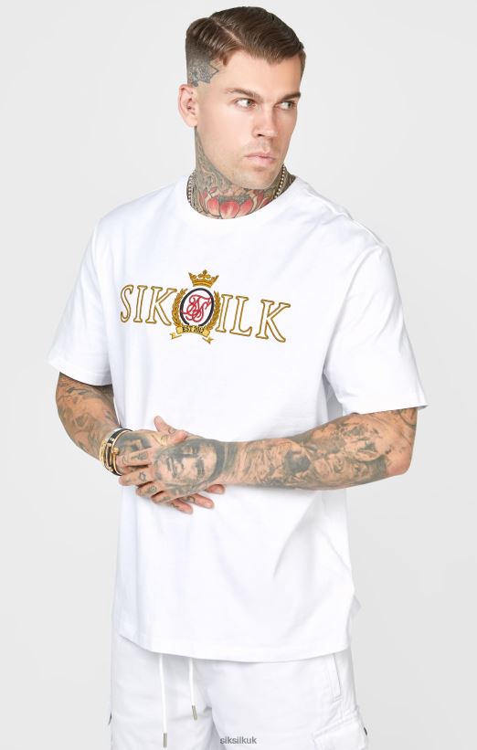 SikSilk Apparel 020XHH376 White Oversized Crest T-Shirt Men