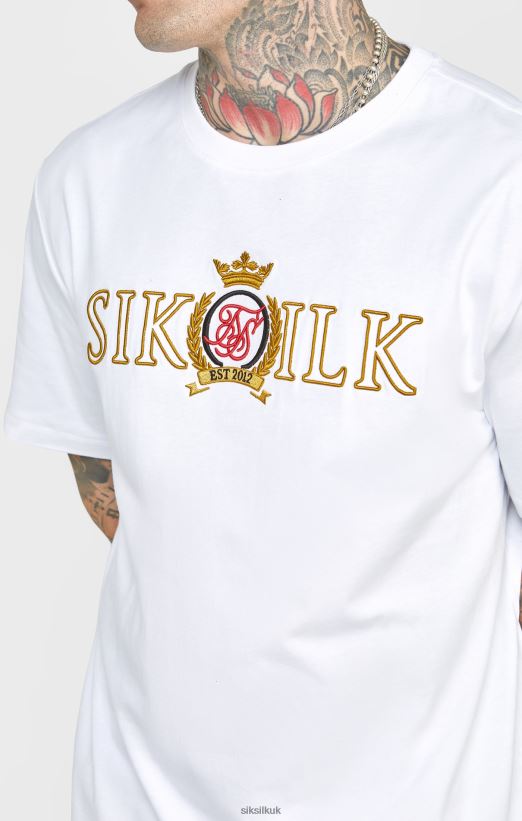 SikSilk Apparel 020XHH376 White Oversized Crest T-Shirt Men
