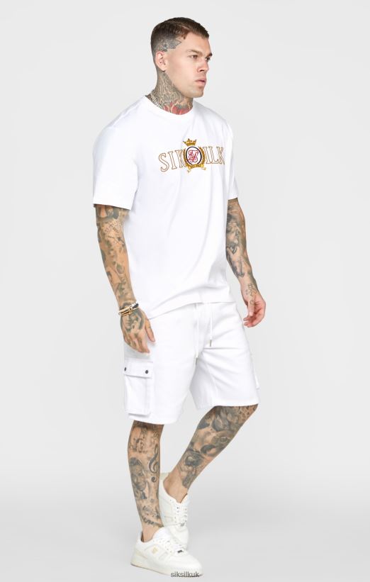 SikSilk Apparel 020XHH376 White Oversized Crest T-Shirt Men