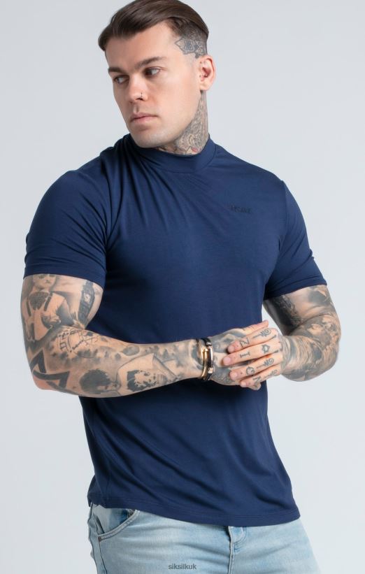 SikSilk Apparel 020XHH379 Navy High Neck T-Shirt Men