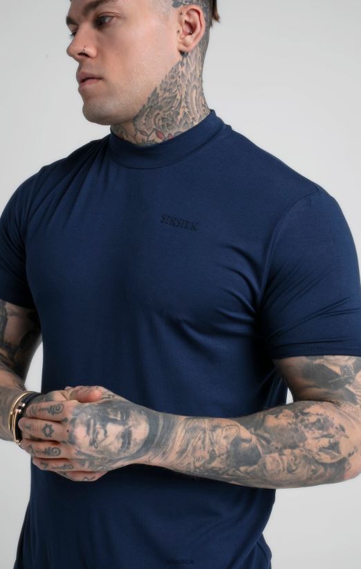 SikSilk Apparel 020XHH379 Navy High Neck T-Shirt Men
