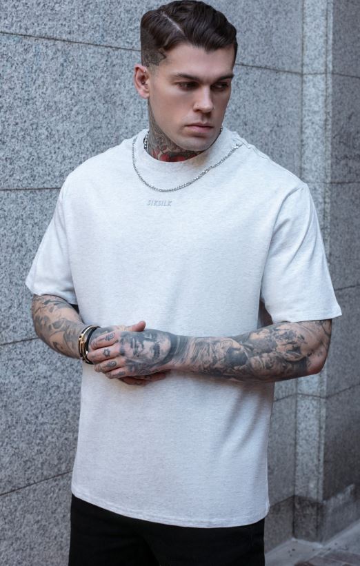 SikSilk Apparel 020XHH388 Snow Marl Oversized Chain T-Shirt Men