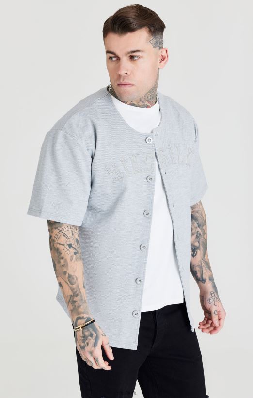 SikSilk Apparel 020XHH397 Grey Marl Applique Logo Baseball Jersey Men