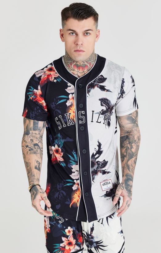 SikSilk Apparel 020XHH398 Black & Ecru Print Baseball Jersey Men