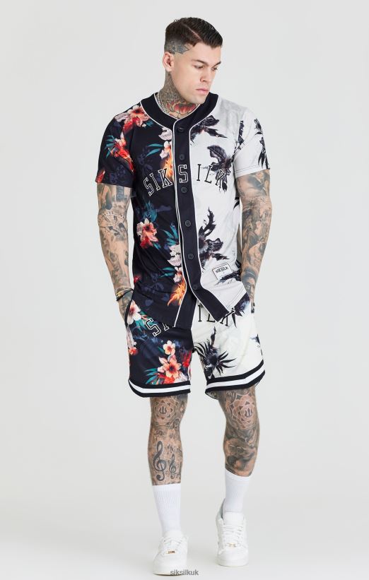 SikSilk Apparel 020XHH398 Black & Ecru Print Baseball Jersey Men