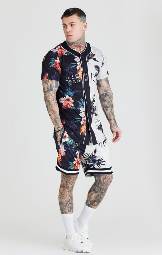 SikSilk Apparel 020XHH398 Black & Ecru Print Baseball Jersey Men