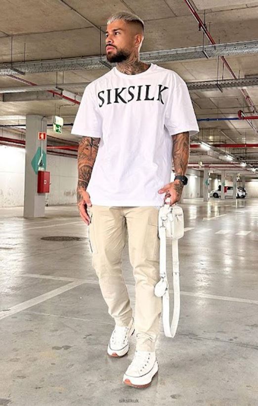 SikSilk Apparel 020XHH406 White Relaxed Fit T-Shirt Men