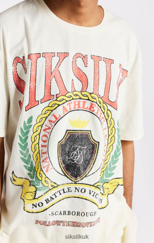 SikSilk Apparel 020XHH409 Ecru Varsity Print Oversized T-Shirt Men