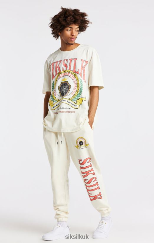 SikSilk Apparel 020XHH409 Ecru Varsity Print Oversized T-Shirt Men