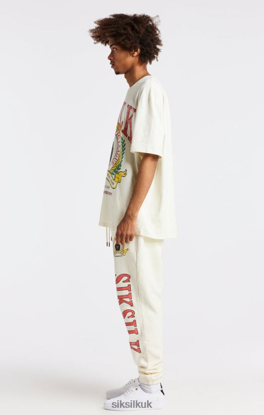 SikSilk Apparel 020XHH409 Ecru Varsity Print Oversized T-Shirt Men