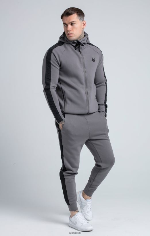 SikSilk Apparel 020XHH504 Grey Taped Zip Thru Hoodie & Jogger Set Men