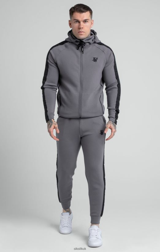 SikSilk Apparel 020XHH504 Grey Taped Zip Thru Hoodie & Jogger Set Men