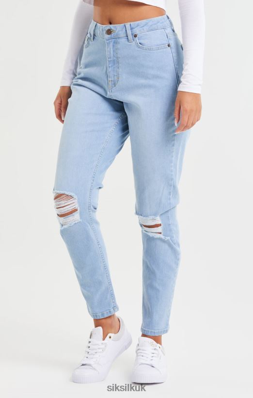SikSilk Apparel 020XHH189 Light Blue Knee Rip Denim Mom Jean Women